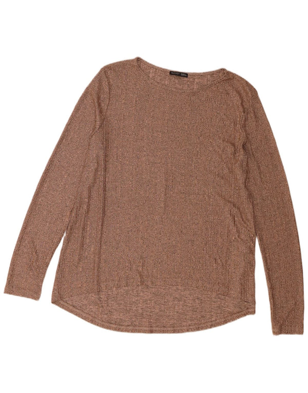 Zara Damen Top Langarm UK 16 Large Braun Polyester