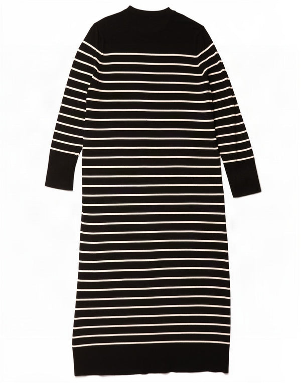 Zara Damen Langarm-Pulloverkleid UK 16 Large Schwarz gestreift