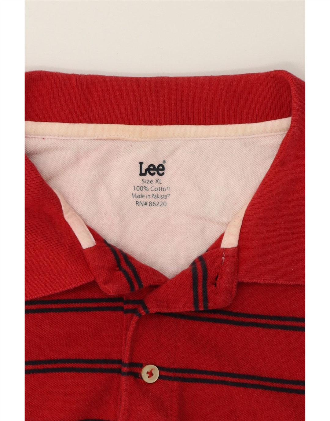 LEE Mens Polo Shirt XL Red Striped Cotton Vintage Lee and Second-Hand Lee from Messina Hembry 