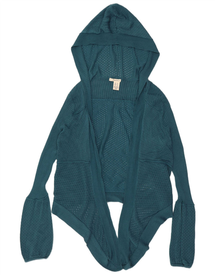 Dkny Womens Crop Hooded Open Cardigan Sweater UK 14 Mittelblaue Baumwolle