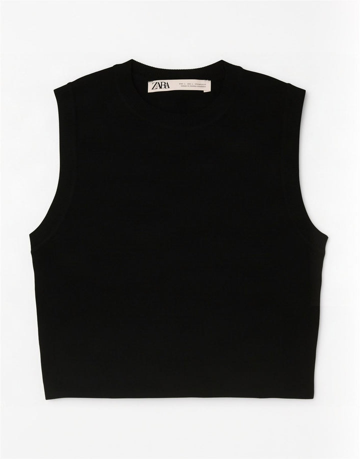 Zara Damen Crop Vest Top UK 14 Large Schwarz