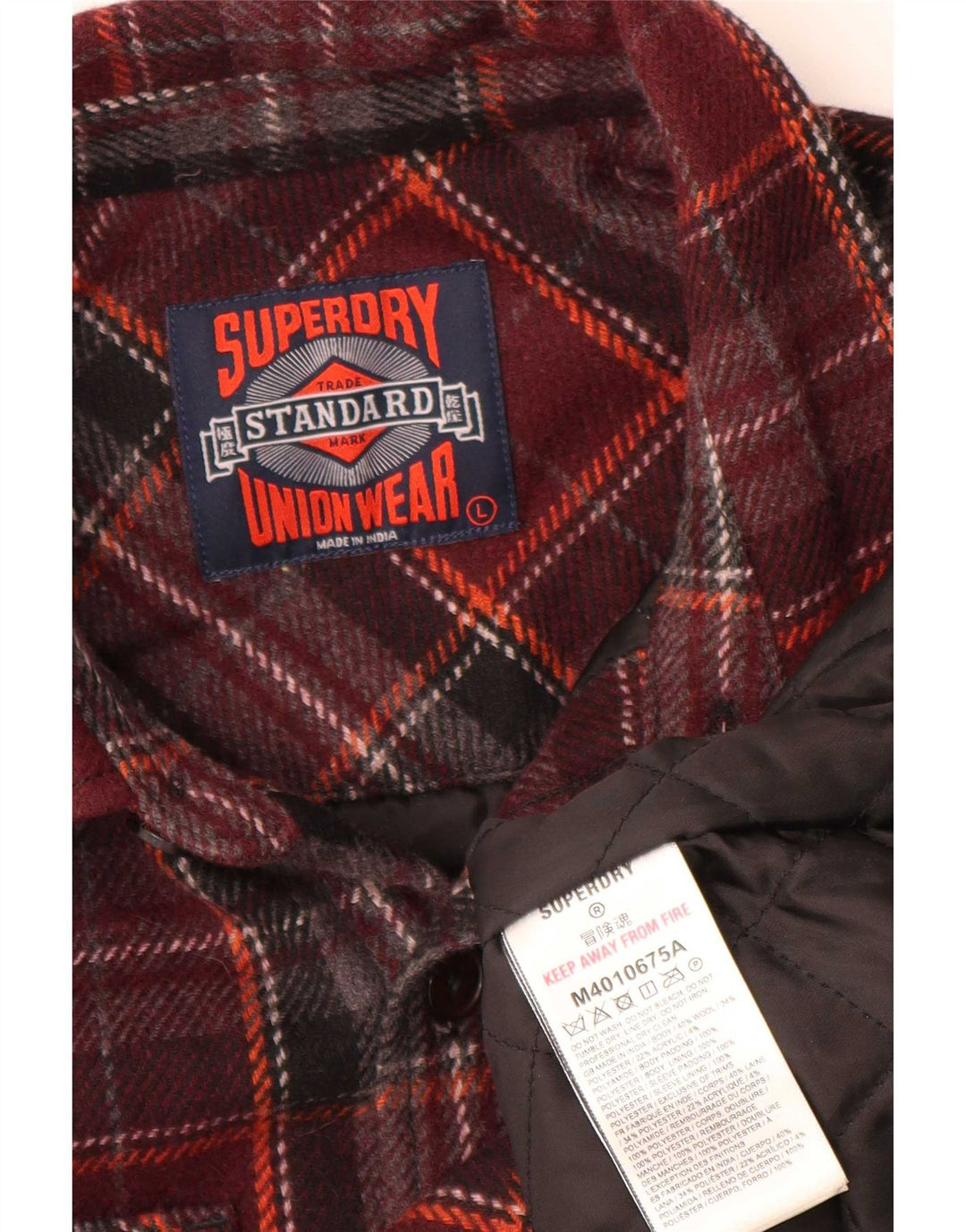 Superdry Herren-Overshirt-Hemd, groß, Burgunderrot, kariert, Wolle