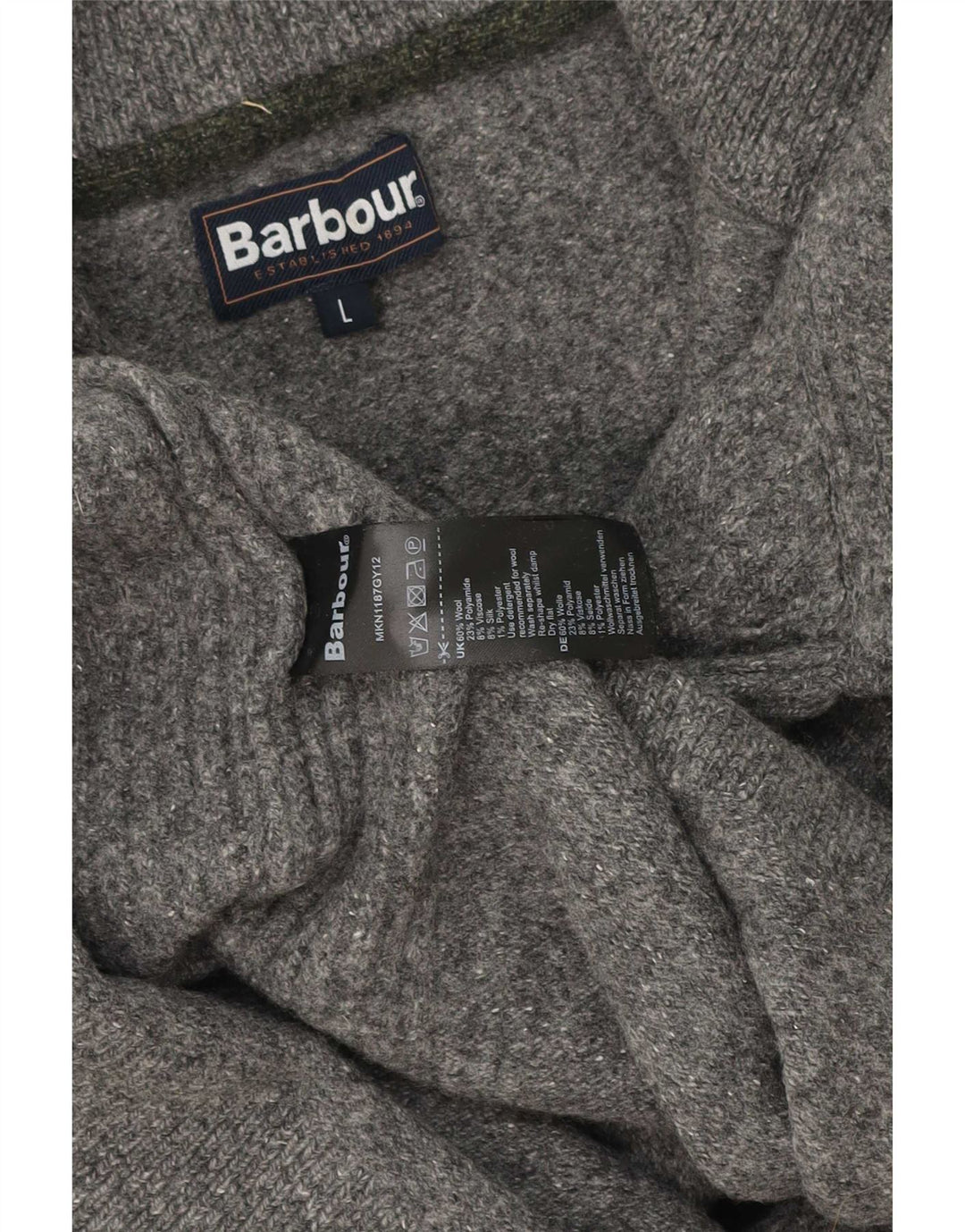 Barbour Damen-Pullover mit Reißverschluss am Hals, UK 16, große graue Wolle