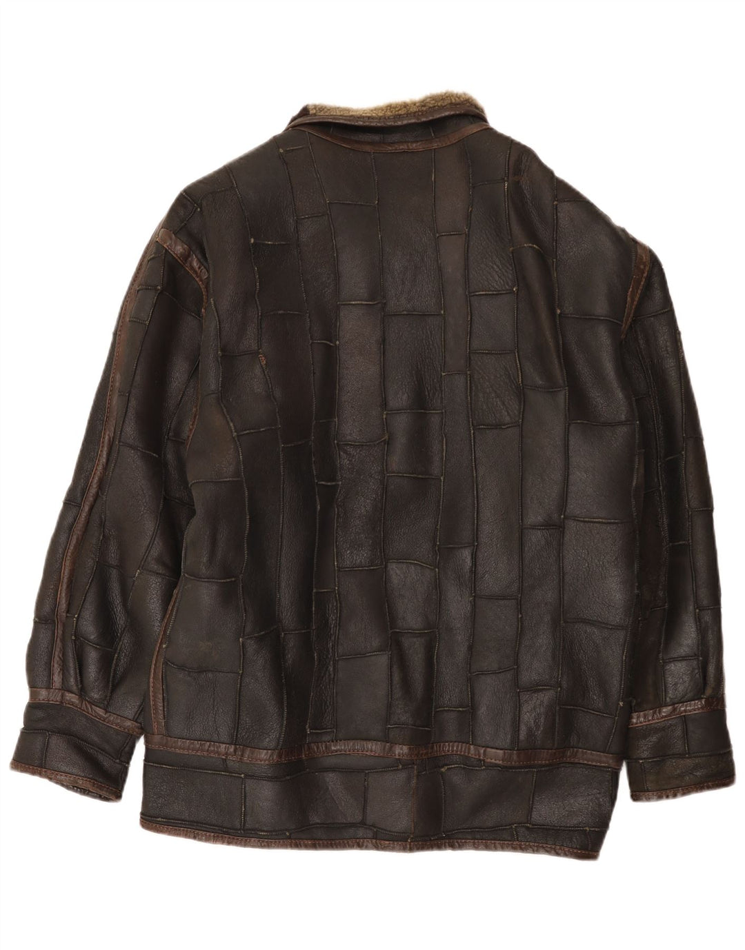 Vintage Herren Shearling Jacke UK 42 XL Braun Patchwork