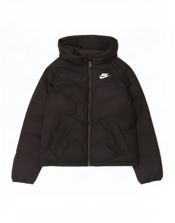 Nike Jungen-Kapuzenjacke, gepolstert, 10–11 Jahre, mittelgroßes schwarzes Polyester