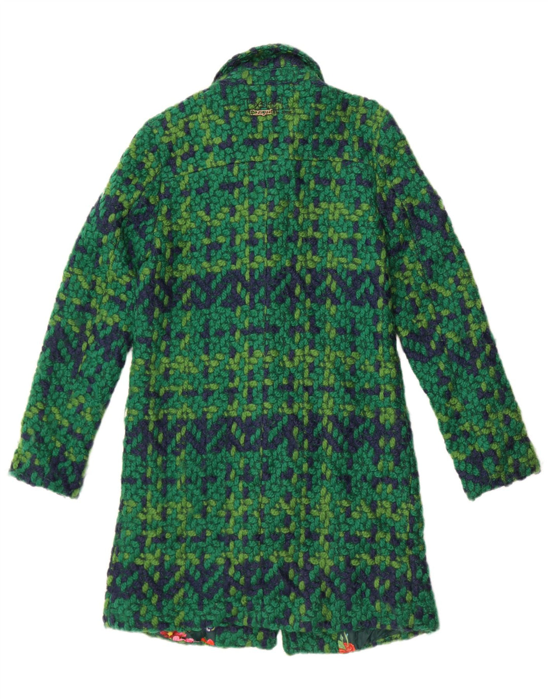 Desigual Damen Strickmantel EU 36 Small Green Geometrisch