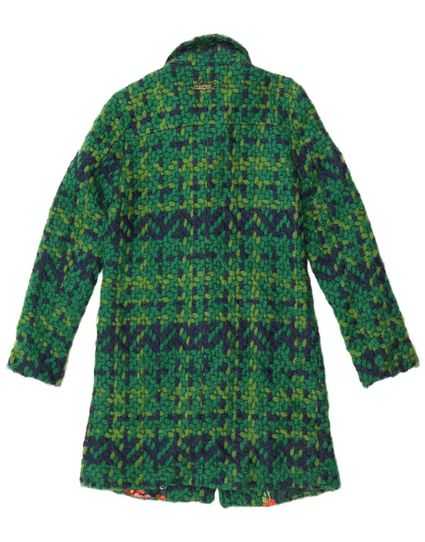 Desigual Womens Knit Overcoat EU 36 Small Green Geometric