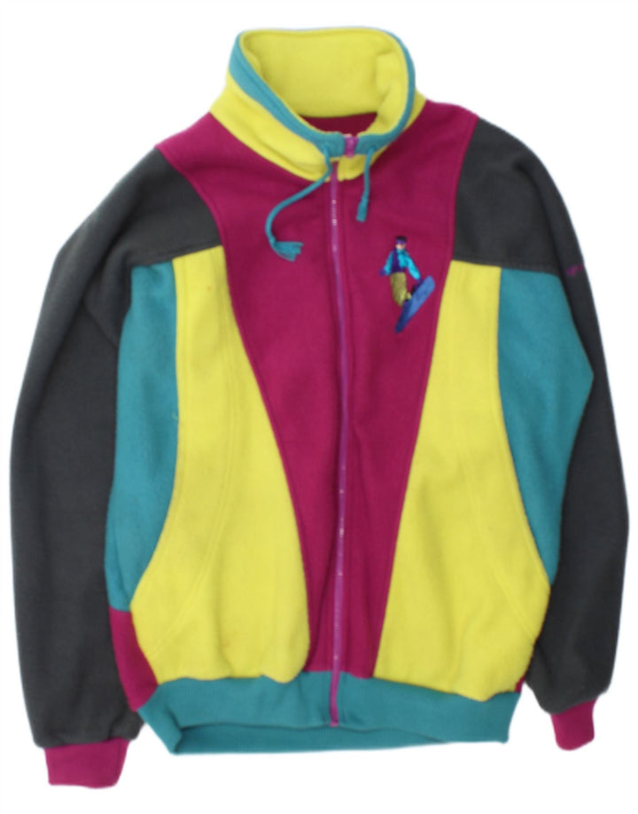 Vintage Herren Fleecejacke mit Grafik, UK 40, groß, mehrfarbig, Farbblock