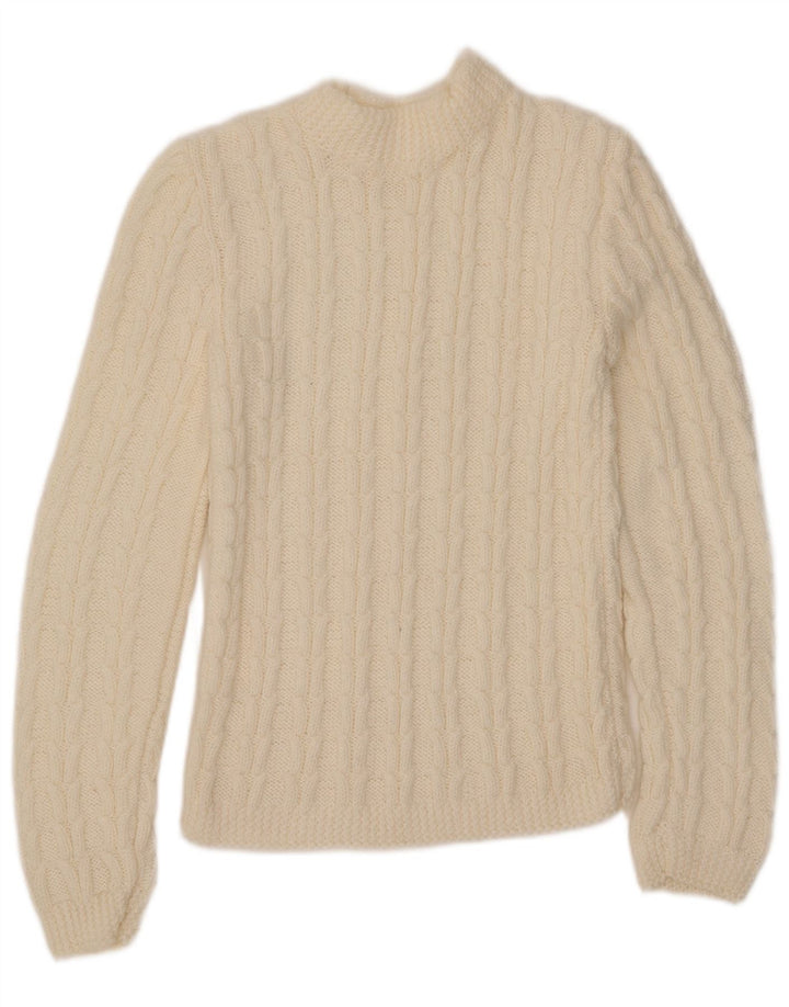 Vintage Damen Rollkragenpullover Pullover UK 8 Small Off White