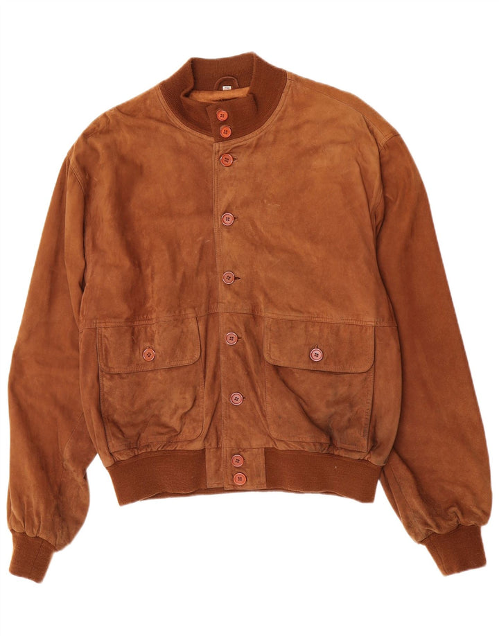 Vintage Herren Wildleder Bomberjacke IT 50 Großes braunes Wildleder