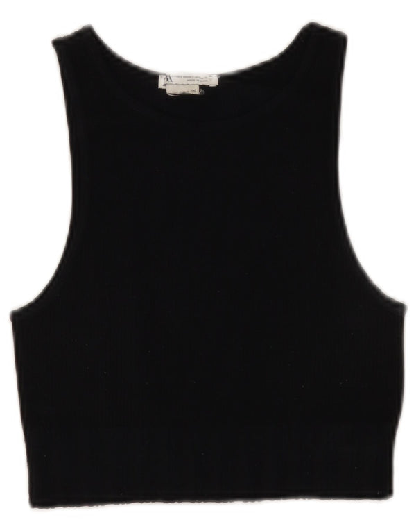 ZARA Damen Crop Vest Top UK 4 XS Schwarz