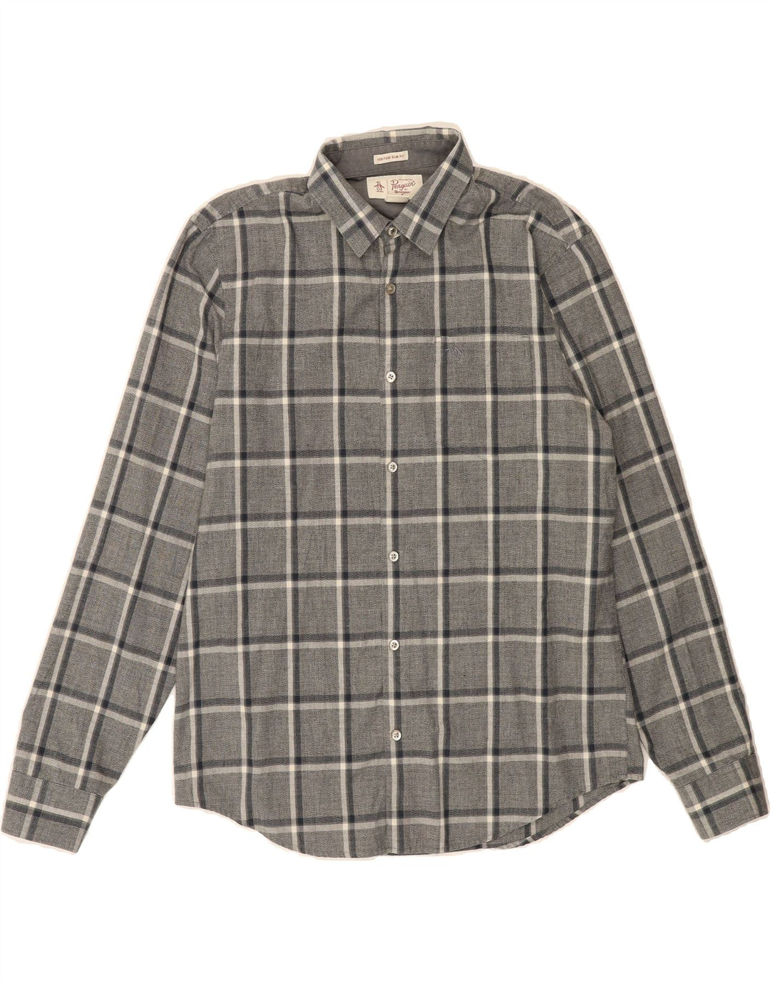 PENGUIN Mens Heritage Slim Fit Shirt Large Grey Check Vintage Penguin and Second-Hand Penguin from Messina Hembry 