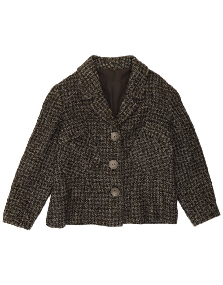 Vintage Damen 3-Knopf-Blazerjacke UK 14 Mittelgrauer Hahnentritt