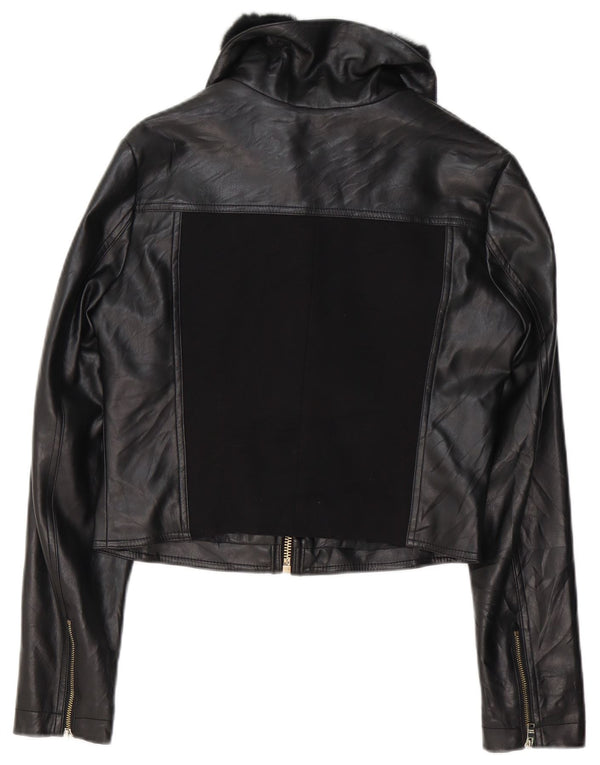 Silvian Heach Damen Crop Kunstlederjacke UK 10 Small Schwarz
