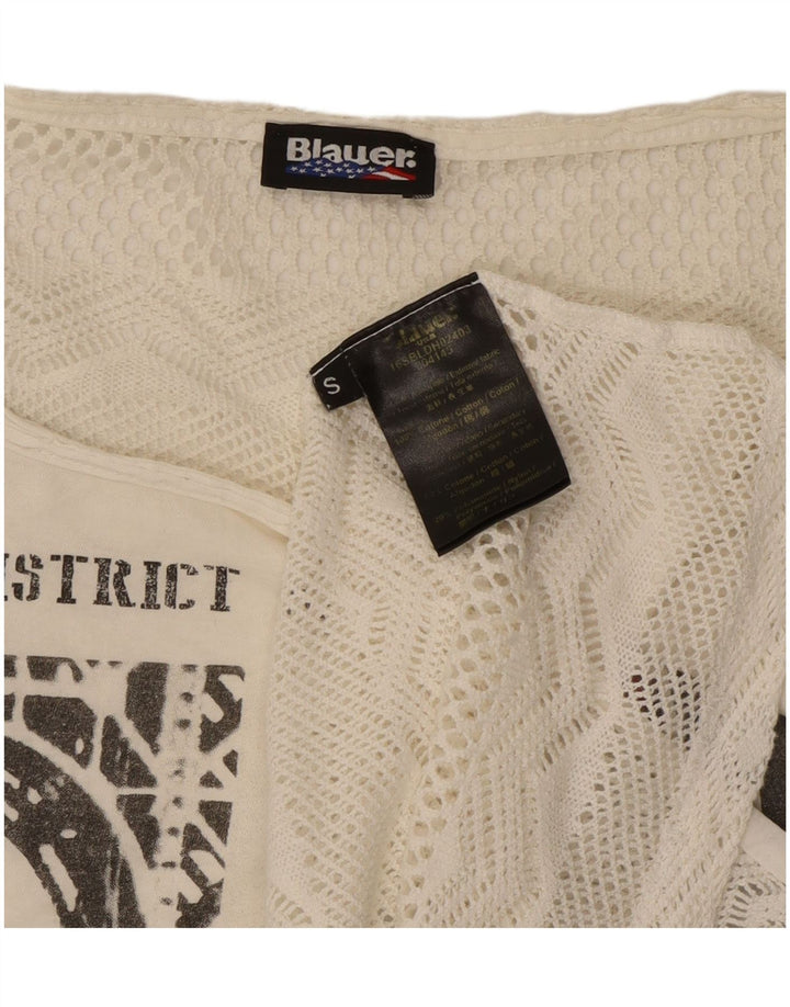 Blauer Übergroßes Grafik-T-Shirt für Damen, UK 10, Größe S, cremefarbene Baumwolle