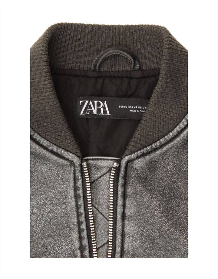 Übergroße Bomberjacke aus Kunstleder von Zara für Damen, UK 6, XS, graues Polyurethan