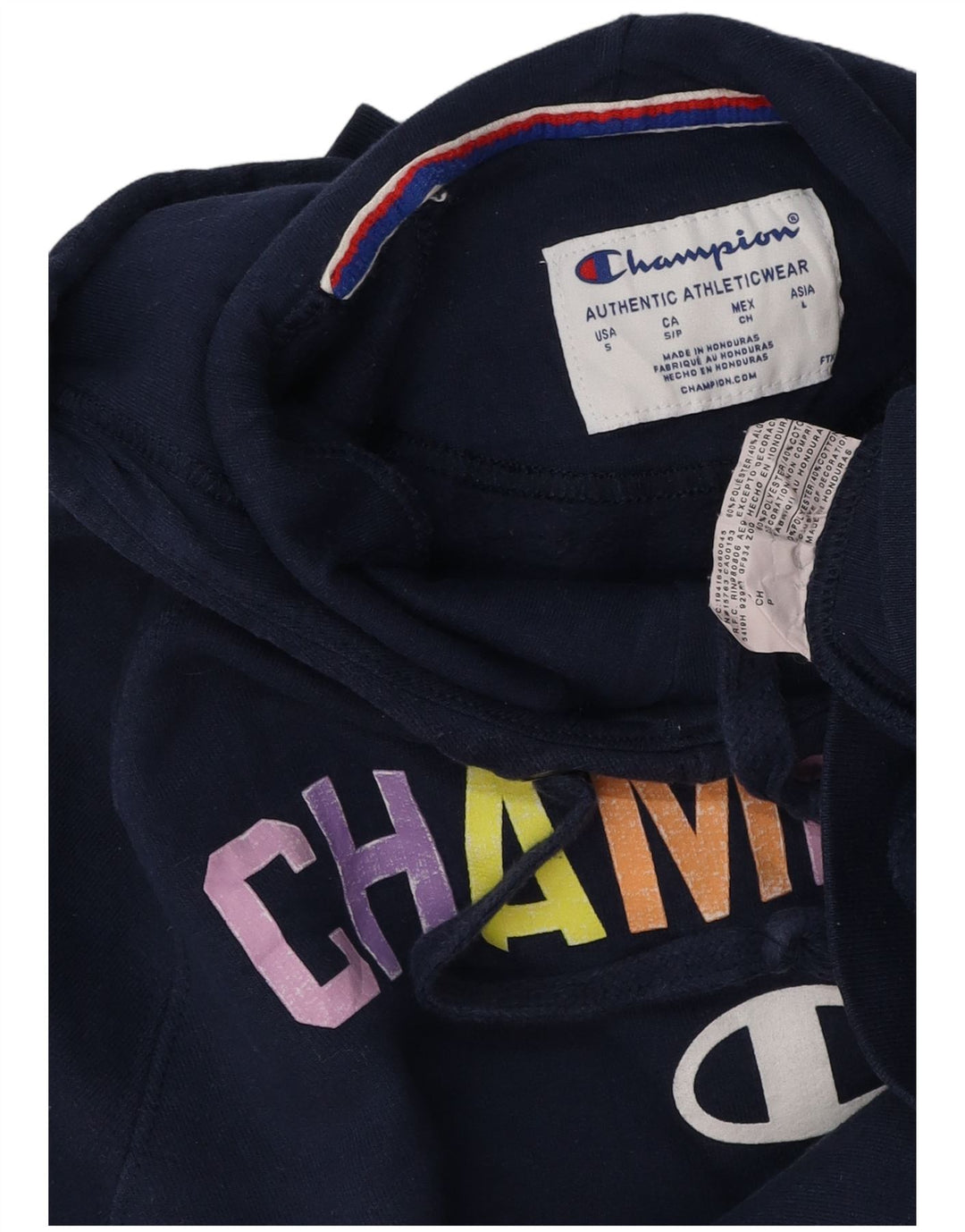 Champion Womens Graphic Oversized Hoodie Pullover UK 10 Small Marineblau