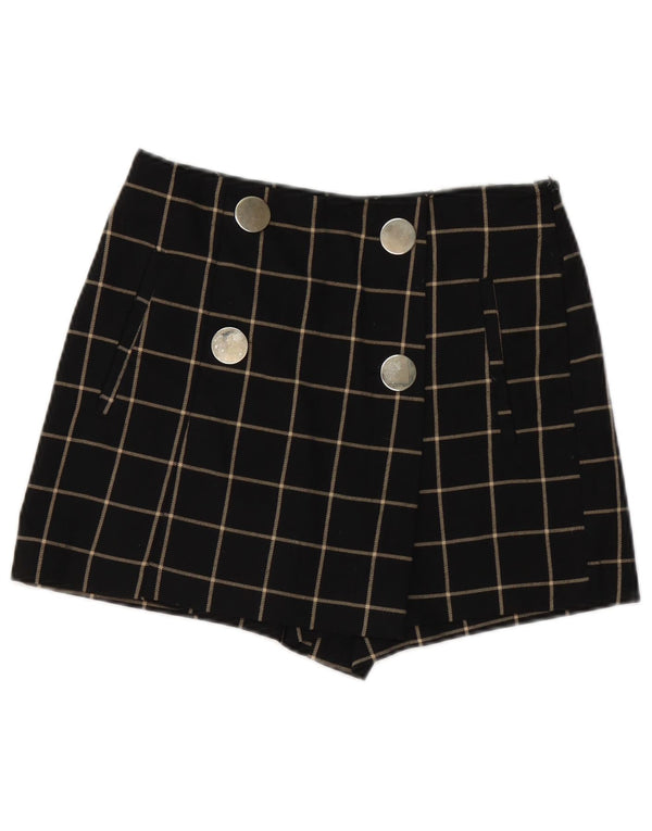 Zara Damen Freizeitshorts Small W26 Schwarz kariertes Polyester