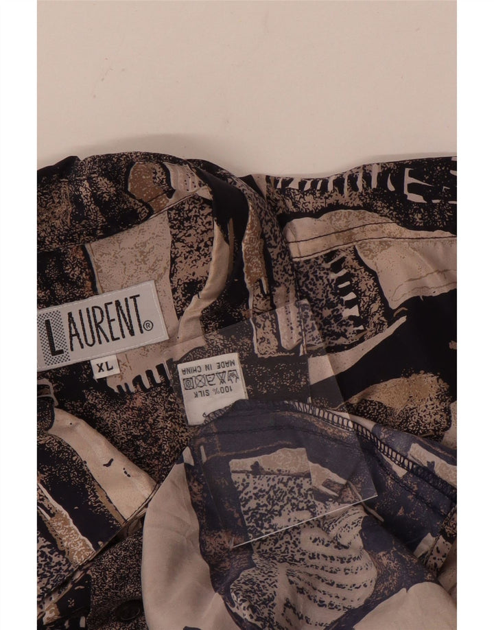 Laurent Herren Kurzarmhemd XL Mehrfarbige Patchwork-Seide