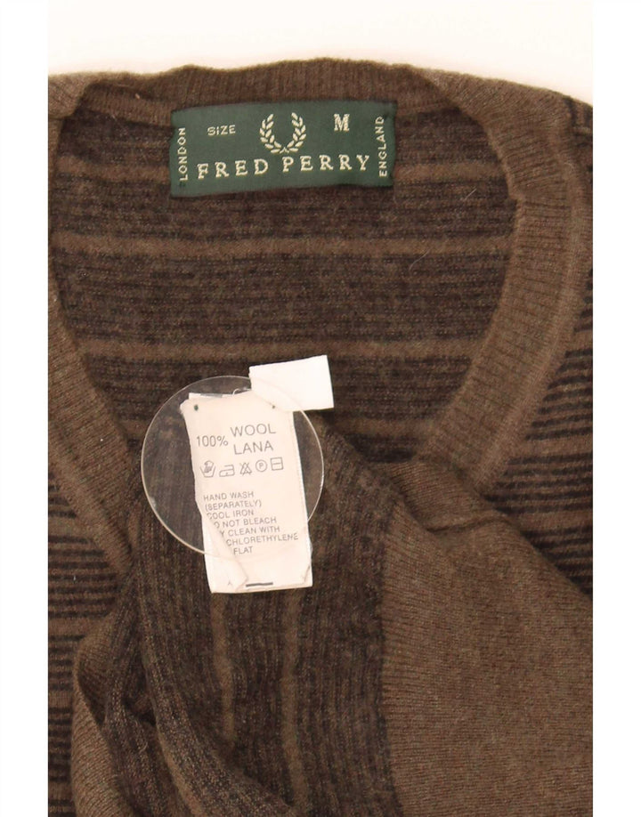Fred Perry Herren-Pullover mit V-Ausschnitt, mittlerer Khaki-Streifen aus Wolle