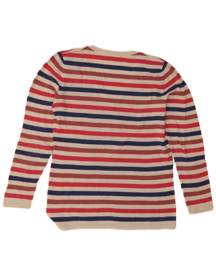 Lacoste Damen-Pullover mit V-Ausschnitt, Größe 42, groß, mehrfarbig gestreift