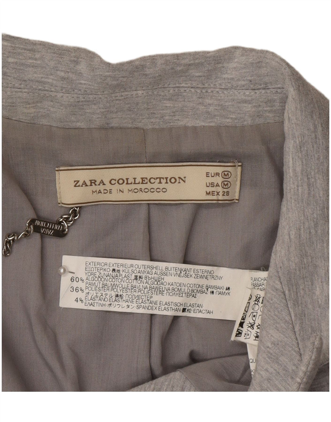 Zara Damen Longline 1 Button Blazer Jacke UK 12 Mittelgraue Baumwolle