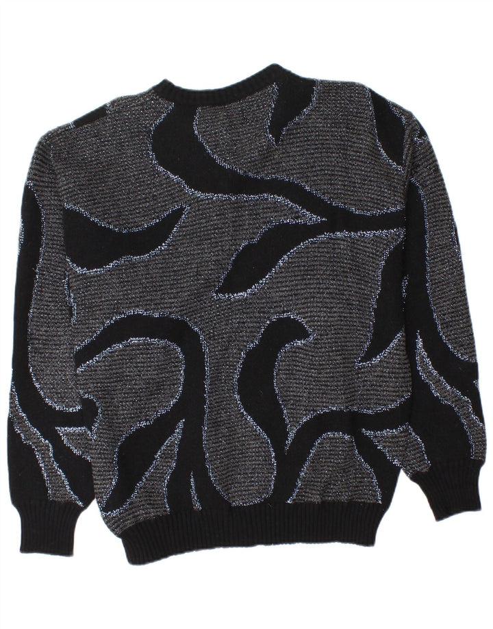 VINTAGE Womens Button Neck Jumper Sweater UK 10 Small Grey Floral