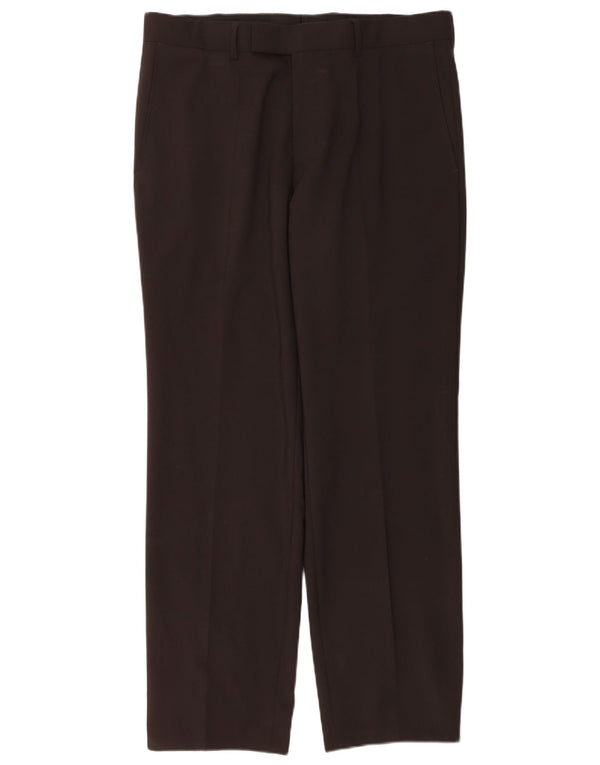 Hugo Boss Herren gerade Anzughose IT 50 Large W34 L32 Braune Schurwolle