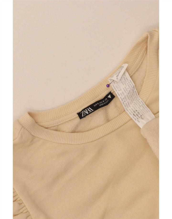 Zara Damen Crop Top Langarm UK 10 Small Beige Baumwolle