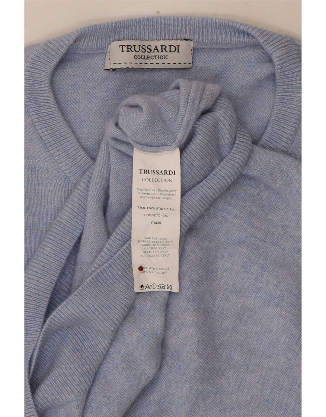 Trussardi Herren-Pullover mit Rundhalsausschnitt aus mittelblauer Wolle