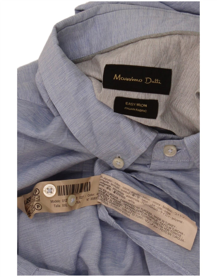 Massimo Dutti Herrenhemd 2XL, blaue Nadelstreifen-Baumwolle