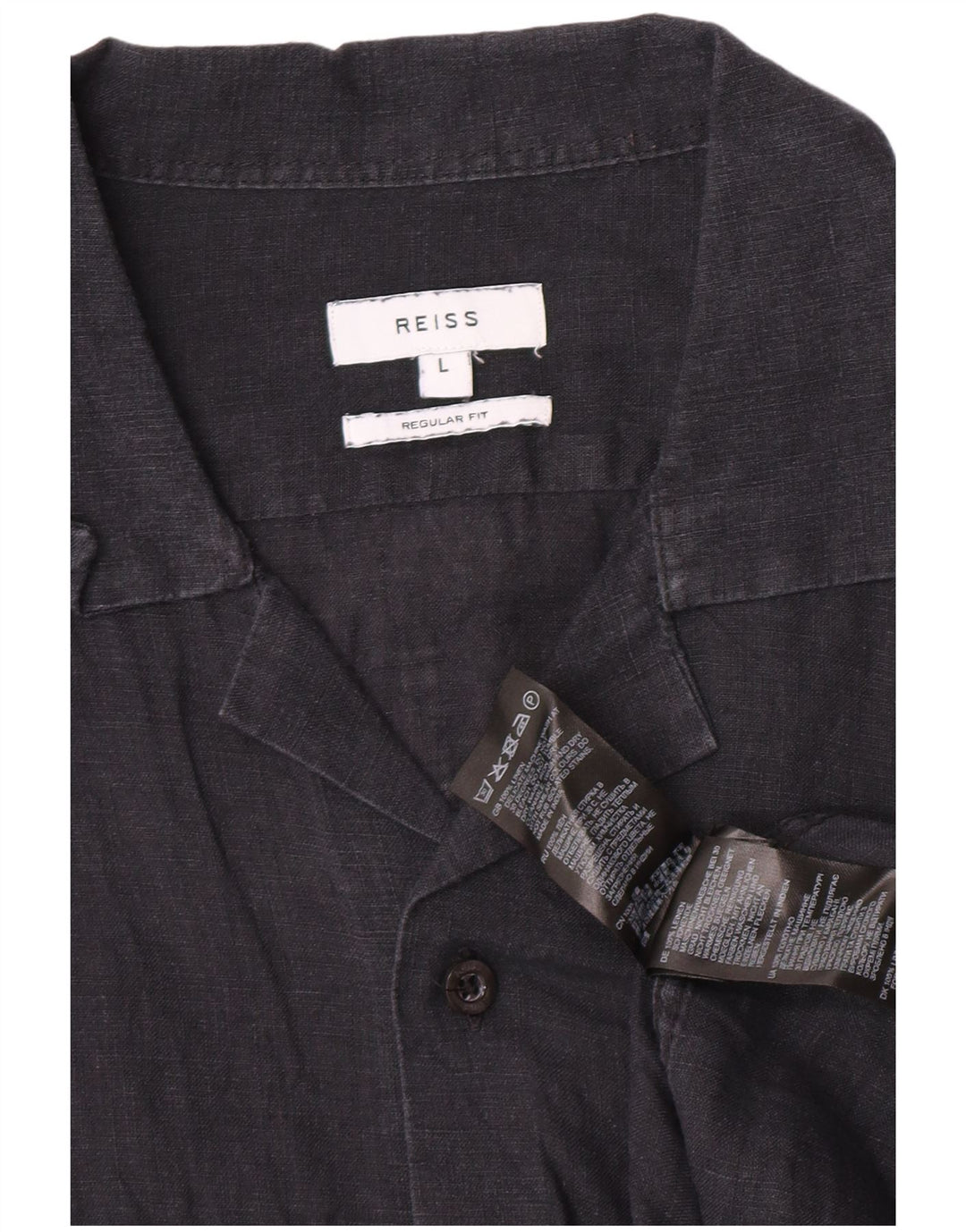 Reiss Herren-Hemd, kurzärmelig, normale Passform, groß, marineblaues Leinen