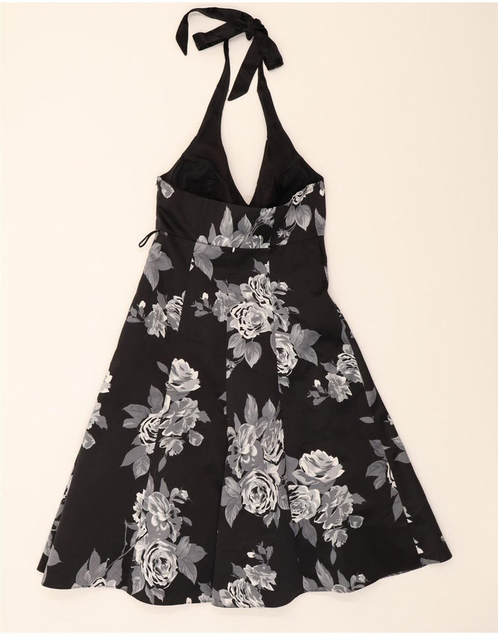 DEBUT Womens Halter A-Line Dress UK 8 Small Black Floral Polyester Vintage Debut and Second-Hand Debut from Messina Hembry 