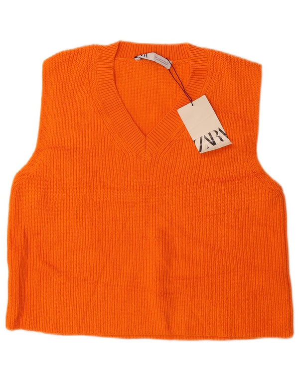 Zara Damen Crop Vest Tank Top UK 14 Mittelorange Baumwolle