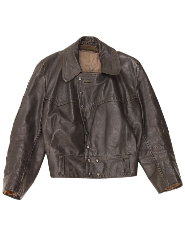 VINTAGE Damen Lederjacke UK 14 Medium Schwarz