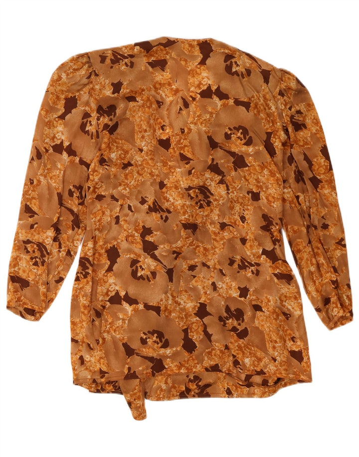 Vintage Damen Hemdbluse UK 16 Großes beige geblümtes Polyester