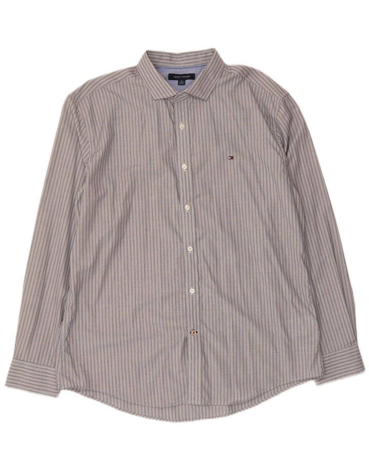 Tommy Hilfiger Herrenhemd XL grau gestreift aus Baumwolle
