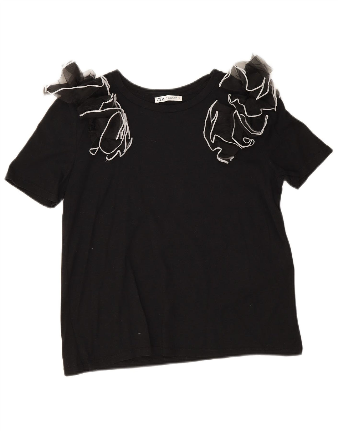 Zara Damen Bluse Top UK 10 Small Schwarze Baumwolle