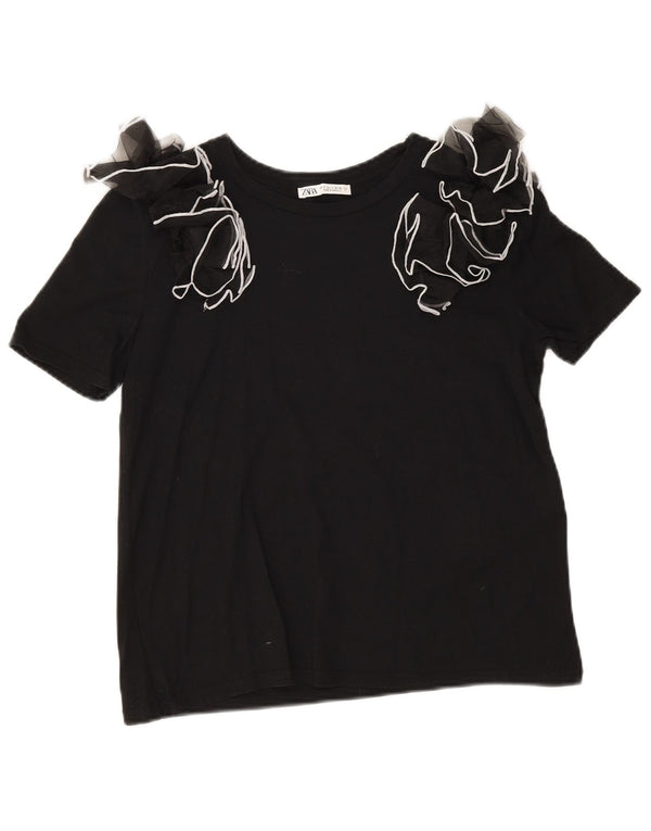 Zara Damen Bluse Top UK 10 Small Schwarze Baumwolle