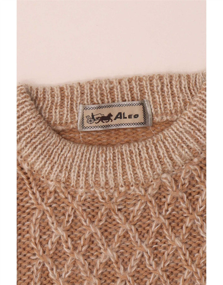 Vintage Herren-Pullover mit Rundhalsausschnitt, reguläre Passform, mittelbraun, geometrisch