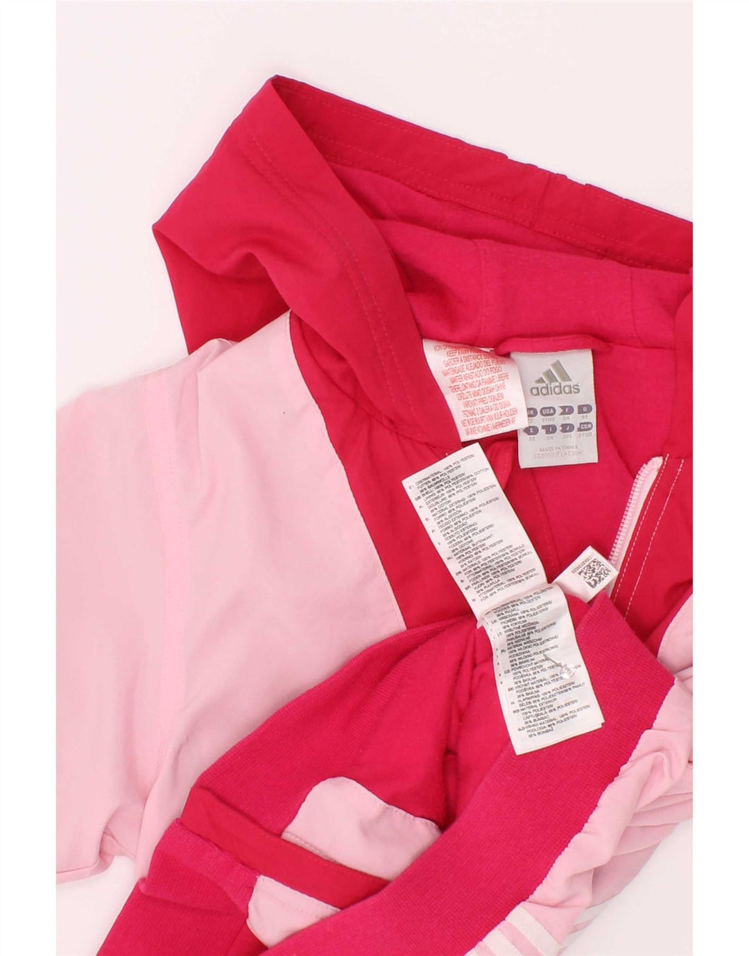 Adidas Mädchen-Regenjacke mit Kapuze, 2–3 Jahre, rosafarbenes Colourblock-Polyester