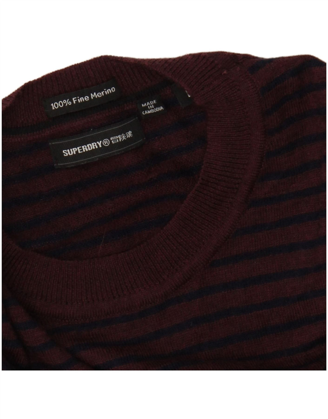 SUPERDRY Damen-Pullover mit Rundhalsausschnitt, Gr. 14, Größe L, Burgunderrot, gestreift