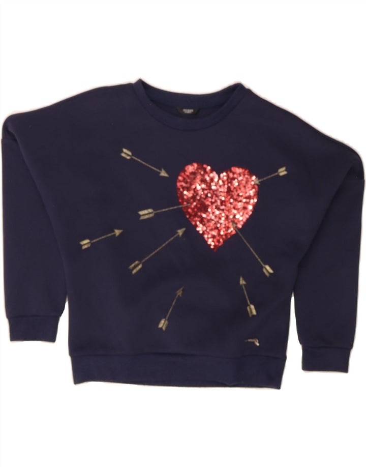 GUESS Girls Abstract Pattern Sweatshirt Jumper 7-8 Years Navy Blue Heart Vintage Guess and Second-Hand Guess from Messina Hembry 