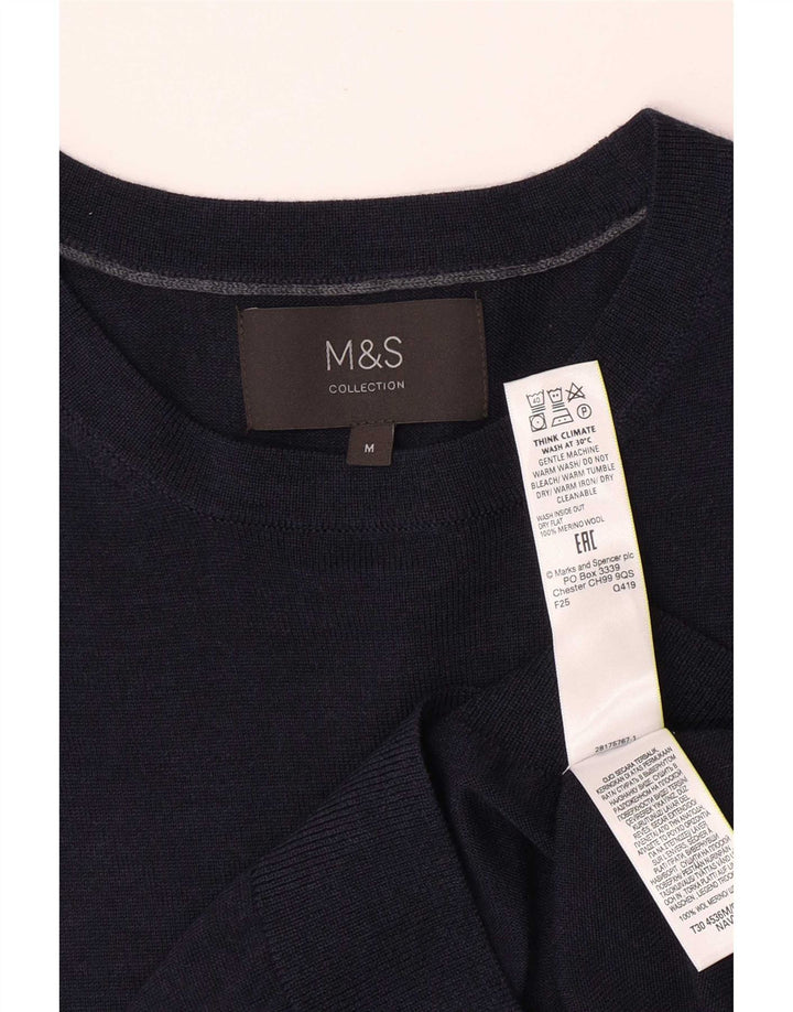 Marks & Spencer Herren-Pullover mit U-Boot-Ausschnitt, mittelmarineblaue Merinowolle