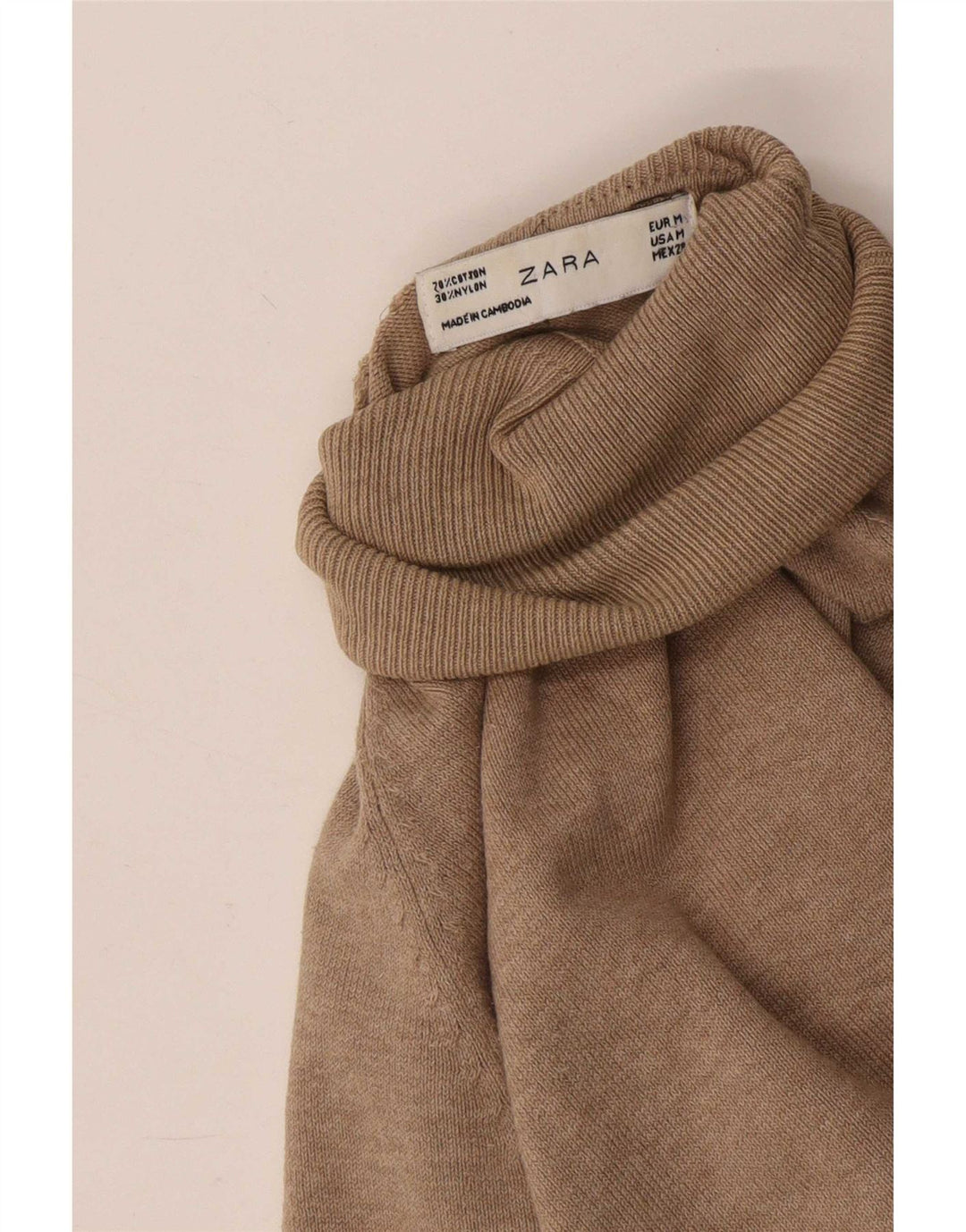Zara Damen-Pullover mit Rollkragen, UK 12, mittelbeige Baumwolle