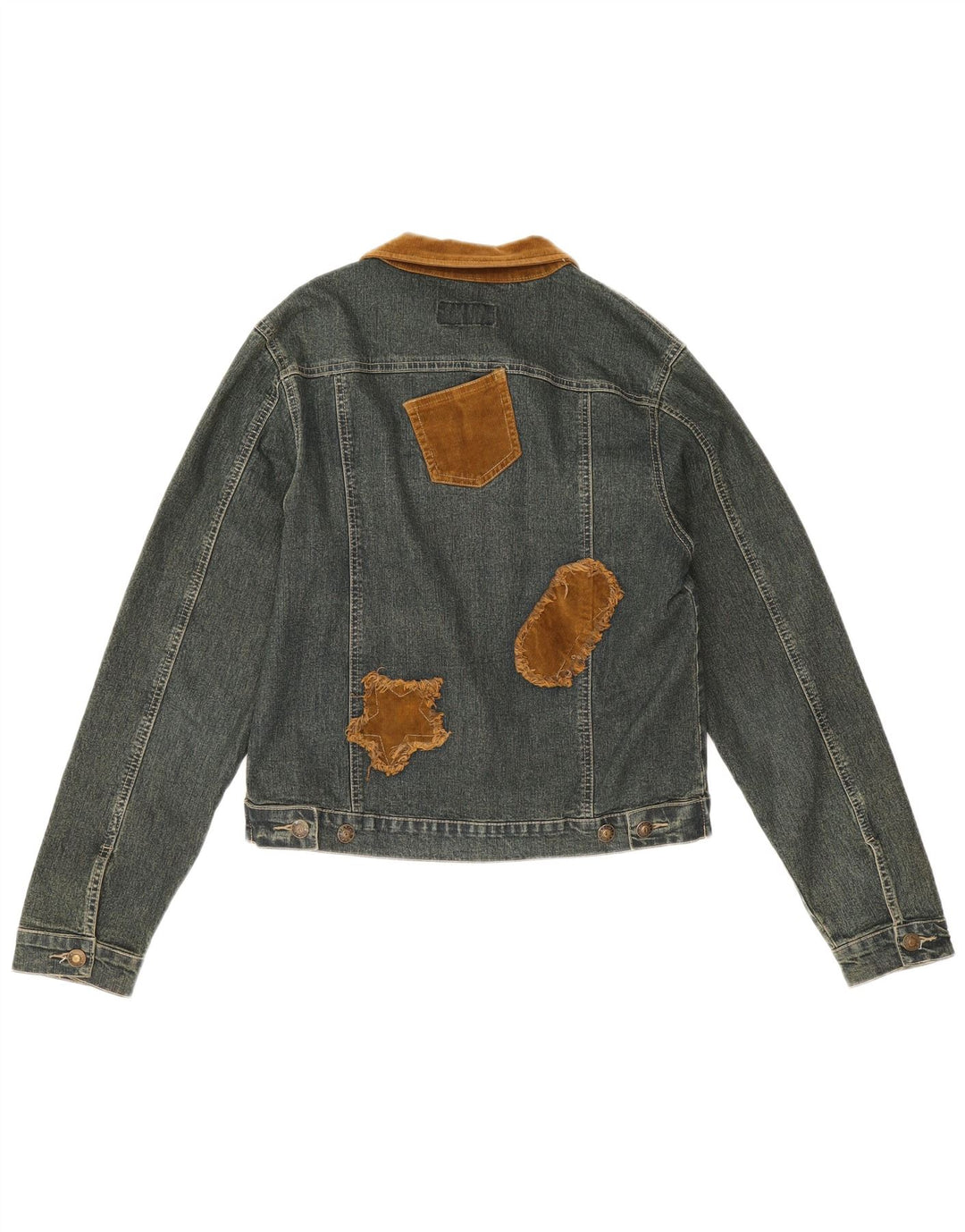 Vintage Damen Jeansjacke UK 12 Mittelblaue Colourblock-Baumwolle