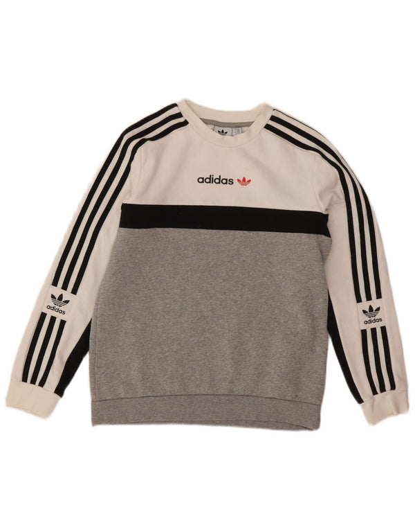 Adidas Sweatshirt mit Grafik für Jungen, 11–12 Jahre, graue Farbblock-Baumwolle