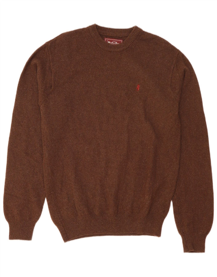 MARLBORO CLASSICS Herren-Pullover mit Rundhalsausschnitt aus mittelbrauner Wolle