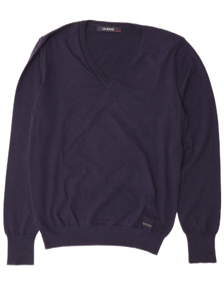 LIU JO Damen Pullover mit V-Ausschnitt UK 18 XL Marineblaue Wolle