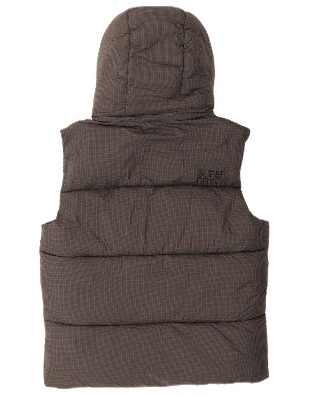 Superdry Herren-Kapuzenweste, UK 38, mittelgrau kariertes Nylon